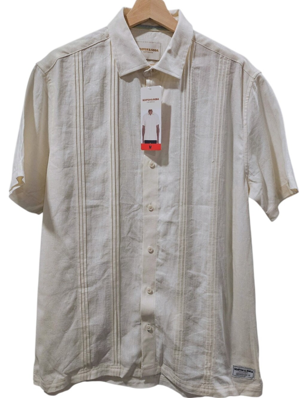 NWT Scotch & Soda Linen Blend Cream Short-Sleeve Button Down Shirt Size M